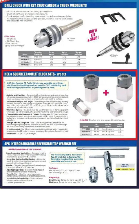 ER32 Square And Hex Collet Block Set For CNC Milling and Precision Tool Holding displayed with components and specifications