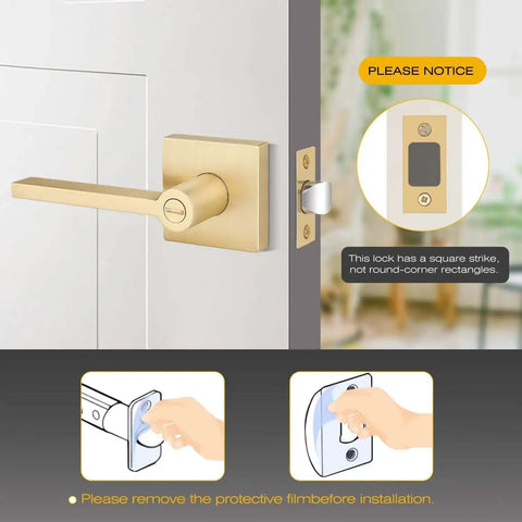 2 Pack Heavy Duty Keyless Privacy Door Handles Satin Brass Finish For Interior Bedroom And Bathroom Doors With Thumb Turn Lock And Emergency Release Outside