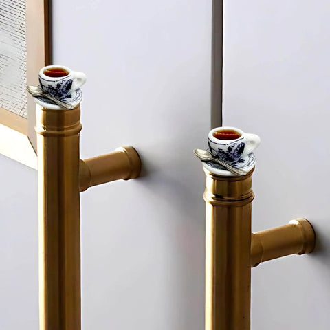 Installed Six Pack Tea Cup Door Hinge Heads Decorative Toppers Set for Unique Home Kitchen Decor on cabinet hinges
