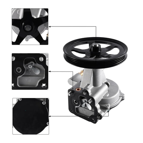 AULINK vacuum pump with black pulley and silver aluminum body; GM mounting flange.