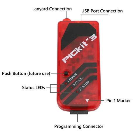 Front view of Pro Grade All In One Maker Friendly ICSP Programmer Kit 3 Set Universal Programmer Emulator showing connections and status LEDs