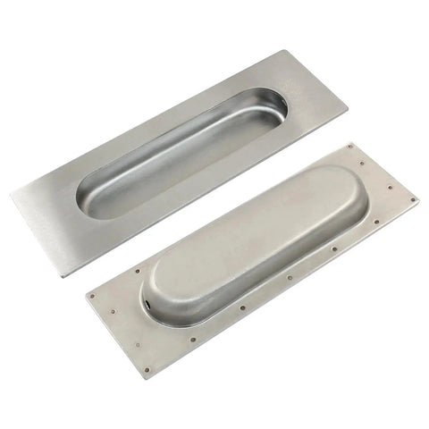 Front view 4 Pack 4.72 Inch Recessed Pocket Door Handles Brushed Nickel Stainless Steel Flush Pulls For Sliding Barn Doors
