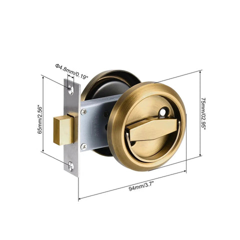 Brass Finish Round Recessed Pull Handle Knob 4.8mm Hidden Concealed Mounting For Sliding Doors And Drawers With Screws 94 By 75 Mm