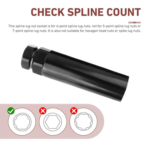 6 Spline Lug Nut Socket Fits 13/16 Inch And 3/4 Inch Lug Nuts, Black Non Slip Hex Locking Tool for quick tire changes, anti rust