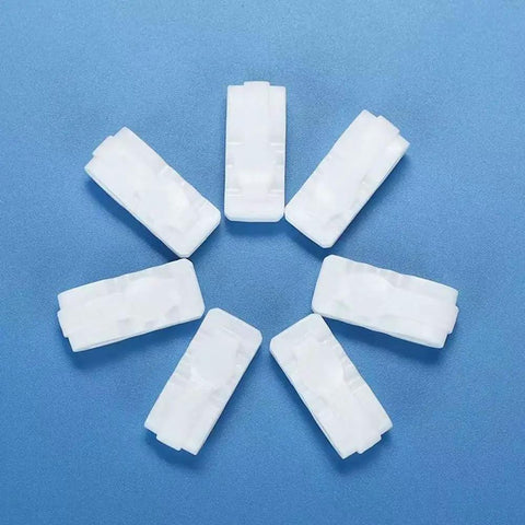 10 Pack Vacuum Bag Clips With Sliding Grip For Tight Seals arranged in a circle on blue background