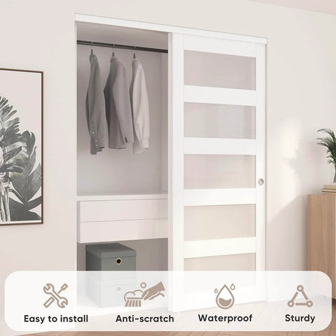 Sliding Closet Door 60 Inch Wide Double 31 Inch Panels By 80 Inch High Frosted Glass Bypass No Fuss Hardware Kit Installed