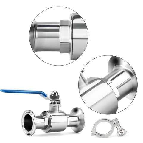 TAISHER 304 stainless steel sanitary ball valve kit, 2.5-inch tube OD, blue lever, tri-clamp ferrule, Amazon