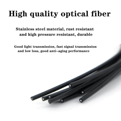 Black optical fibers highlighted, "High quality optical fiber" text, promoting durability and performance for FU610 Fiber Optic Sensor.