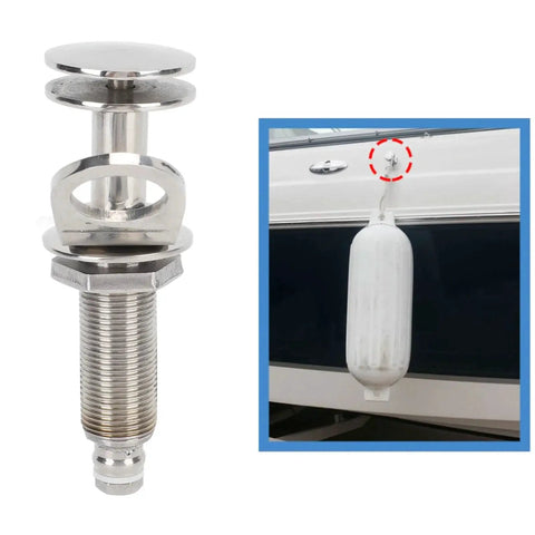 Marine mud-guard cleat hardware, 304 stainless steel, retractable; shown unmounted bolt and boat-mounted cleat.