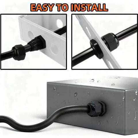 Heavy Duty 10 Pack 1/2 NPT Black Nylon PA66 IP68 Waterproof Adjustable Cable Glands installed in electrical boxes