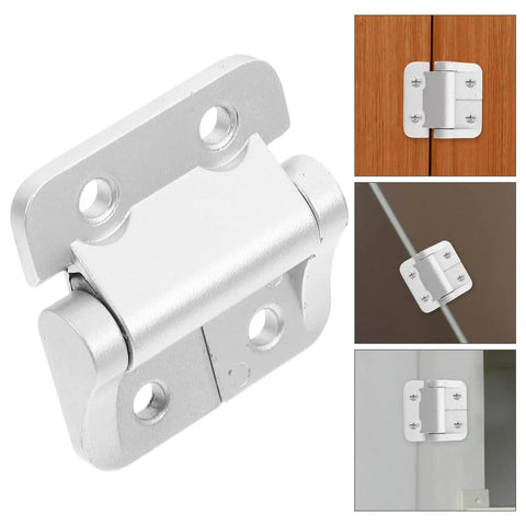 Torque Cabinet Door Hinge Zinc Alloy 1.8Nm Small Silver Adjustable Corner Hinges For Kitchen And Bathroom Furniture Doors Concealed With Four Screw Holes For Stable Positioning And Easy Install Veemoon, shown in package and installed views.