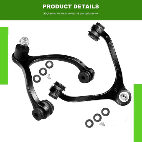 SCITOO front upper control arms suspension kit with ball joints; two black arms with bushings and hardware