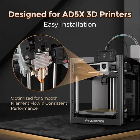 AD5X 3D Printer Nozzle Kit With 0.25mm 0.4mm 0.6mm And 0.8mm Nozzles installed on printer, showing nozzle detail