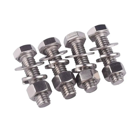 Eight Sets Of 3/8-16 Inch Stainless Steel Hex Head Bolts With Nuts Flat Washers And Lock Washers 1-1/4 Inch Thread Length