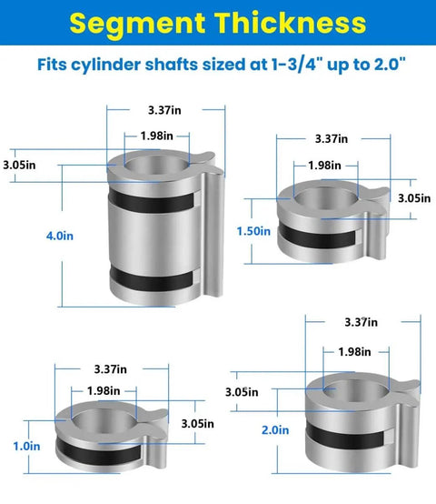 Stroke Control Kit For Hydraulic Cylinders With Adjustable Limiter Clamps And Finger Tabs, four thickness options shown, fits rods 1.75 to 2 inches.
