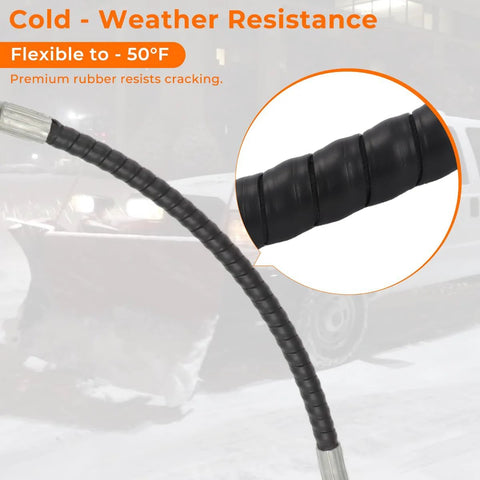 Hydraulic snow plow hose set, black rubber with metal fittings, heavy-duty and cold-resistant