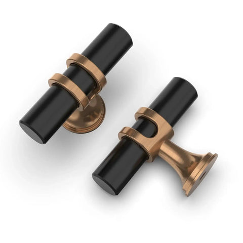 Close-up of 10 Pack Champagne Bronze And Matte Black Zinc Cabinet Knobs For Kitchen Cabinets And Dresser Drawers Durable Hardware Set