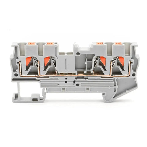 2.5mm2 4 Wire Terminal Block For DIN Rail With Spring Clamp, Orange, Compact Electrical Connection, Quattro Style Terminal Blocks