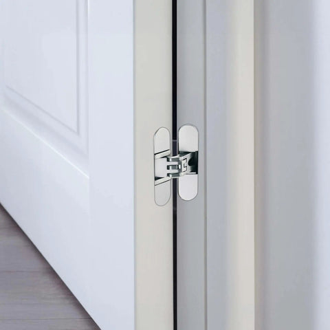 3D Adjustable 95 Mm Door Hinge For Left Or Right Hand Doors In Satin Chrome Finish Zinc Alloy Build Installed on Door