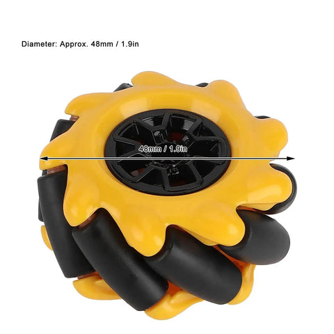 Mecanum Wheel For TT Geared Motor Smart Robot Car Parts Accessories DIY, 48mm Rubber Coated Yellow and Black Wheel, Robotics Projects