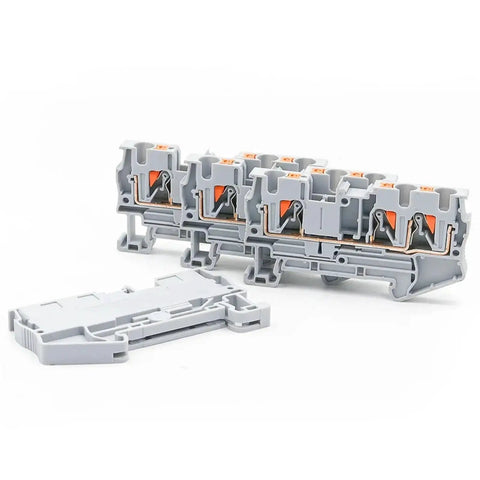 Ten Pack 4mm Square Dual Wire Terminal Block Kit With DIN Rail Mount Pro Grade Heavy Duty Spring Clamp Electrical Wiring