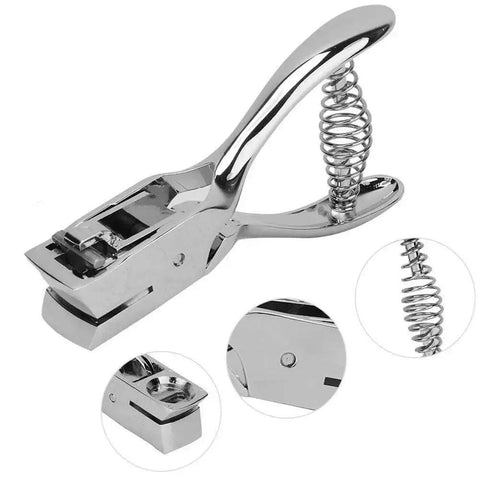 All Metal Handheld Hole Slot Puncher for ID Cards and Paper Crafts with 5.4 Inch Oval Punch and Spring Mechanism, side view