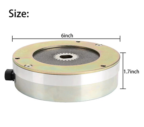Front view of EZGO RXV golf cart motor brake, 6-inch diameter, 1.7-inch height, metal housing