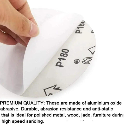 Close-up of Premium 60 Pack 6 Inch PSA Sanding Discs Set With 10 Each Of 80 100 120 180 240 400 Grit For DA Sander