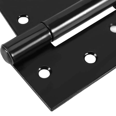 Close-up of Heavy Duty Wrought Iron Door And Gate Hinges, 10 Pack Black Rustproof Barn Hinges, focus on holes for screws