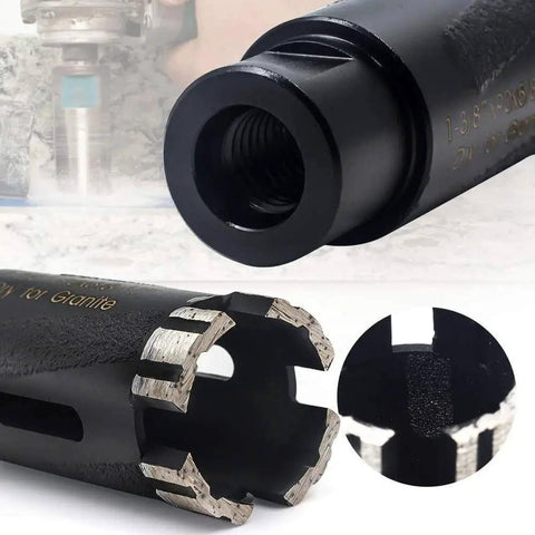 Heavy Duty Dry Diamond Core Drill Bit For Granite One And Three Eighths Inch With Five Eighths Eleven Thread Ostek 2 Pack shown in close-up