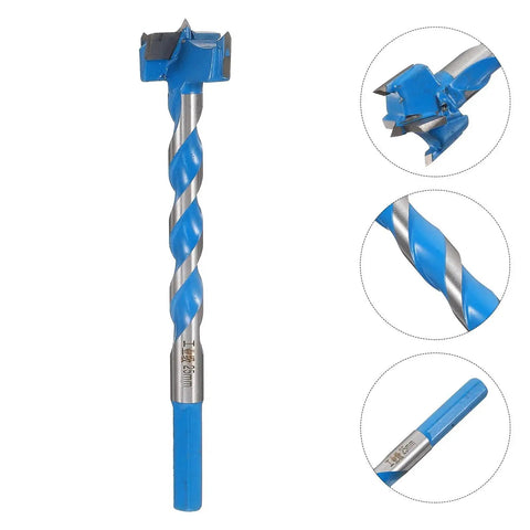 Hard Alloy Woodworking Drill Bit 25x125mm Extended Thread Hole Opener Blue for Heavy Duty Wood Drilling and Furniture Building