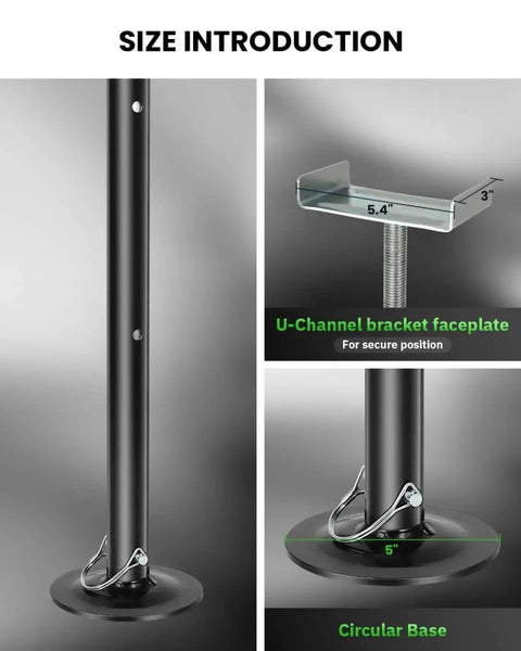 Close-up of Beefed Up Heavy Duty RV Slide Out Support Jacks Two Pack 5000 Lb Each with circular base and U-channel bracket.