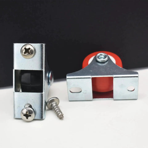 Front and side view of 1 Inch Rigid Plate Caster Wheels No Brake For Furniture 6 Pack With Free Screws Red PVC Screw Or Bolt Mount