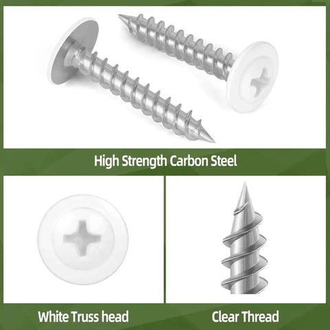 Self Tapping Wood Screws Set With 190 Pieces Number Eight Truss Head White Phillips Drive Assortment Kit