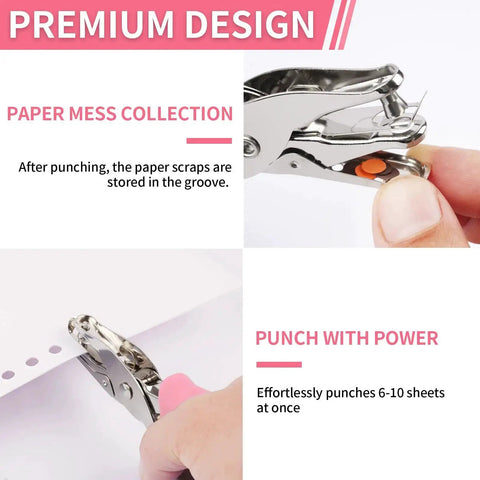 Dual Hole Punch Set With Soft Grip Handles In Pink For One Eighth Inch And One Quarter Inch Holes Totally Game Changing For Crafts Scrapbooks Tags And Tickets Easy To Use With Clean Edges Six Sheets Capacity Perfect Gift For Crafters showcasing premium design and 6-10 sheet capacity.