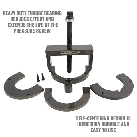 Master Wheel Bearing Removal Tool And Installer Kit with self-centering design and thrust bearing for on-vehicle use, components displayed.