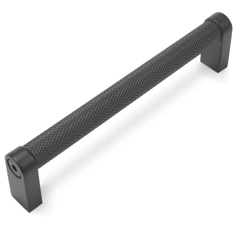 10 Pack 5 Inch Matte Black Knurled Cabinet Pulls For Cabinets And Drawers, Durable Drawer Handles, showing side view of one pull