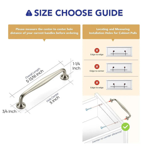 Size guide for 5 Pack 5 Inch Brushed Nickel Kitchen Cabinet Handles Solid Zinc Alloy Cupboard And Drawer Pulls For Cabinets And Furniture