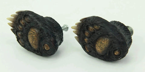 6-Piece Bear Paw Drawer Pulls Set, Rustic Black And Brown Animal Tracks Cast Resin Handles, 2 Inch Long By 1.5 Inch Wide With 1.5 Inch Projection, Hand Painted With Realistic Bear Print, Easy Single Screw Mount, side view showing screws