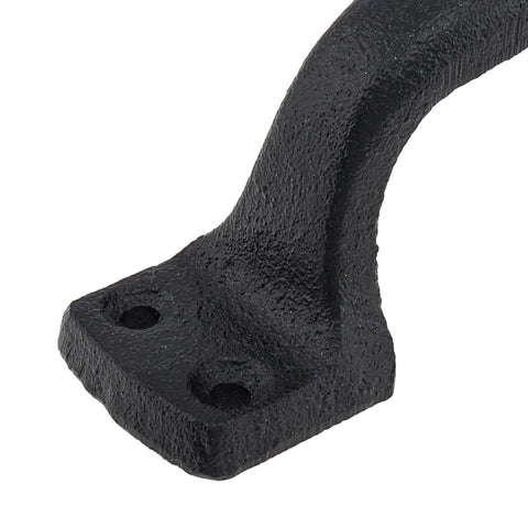 Close-up of Heavy Duty Sliding Barn Door Handles Black 7 Inch Two Pack Rustic Gate Pull Handles, carbon steel, black powder coated finish.
