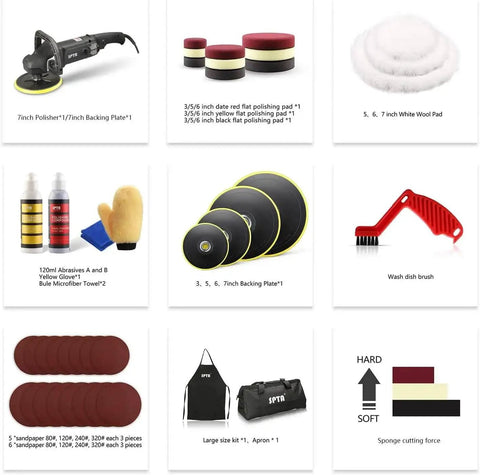 7 Inch Rotary Car Polisher With 1200W Motor, Variable Speed Control, Digital Display, Auto Detailing Buffer Kit Includes Polishing Pads