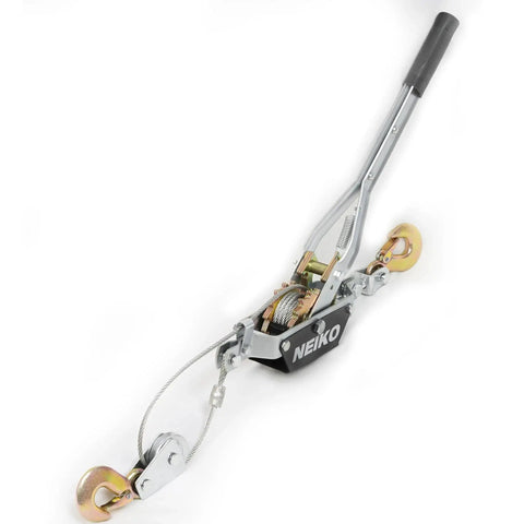 1 Ton Come Along Winch With Dual Gears And 5.9 Ft Cable, 2 Hooks; side view showing dual-gear mechanism and sturdy build