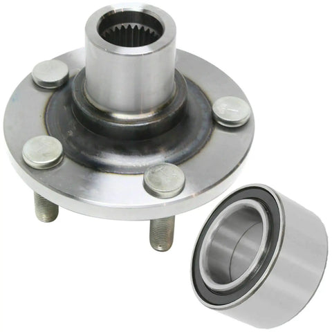 Front Wheel Bearing And Hub Assembly With Five Lugs For Subaru Baja Forester Impreza Legacy And Outback Fits 1990s Through 2008 Heavy Duty Replacement Reduces Noise And Vibration For Smooth Ride showing metal assembly components