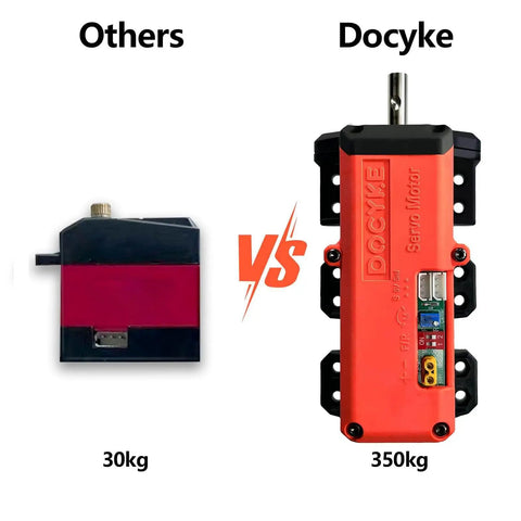 Comparison of RC servos: 30 kg standard servo vs. Beefy Torque RC Servo 350 Kg Cm Digital Full Metal Gear 360 Degrees With 2 In 1 Mode, 16V To 24V.