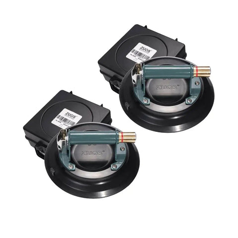 Two-Pack 10 Inch Vacuum Suction Cup Lifter For Granite And Glass With Metal Handle And Brass Pump, displayed with storage cases