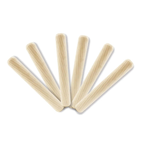 Three Eighths Inch Wooden Dowel Pins For Furniture And Door Installations Precision Imperial Sizing For Dowel Jigs arranged fanned out