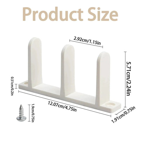 Four Pack Closet Door Floor Guides for Universal Sliding Doors with screws, showing dimensions, white ABS construction, bottom mounted.