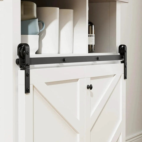 Upgraded 2.5 Foot Mini Folding Sliding Barn Door Hardware Kit For Two Doors Carbon Steel Construction Frosted Black