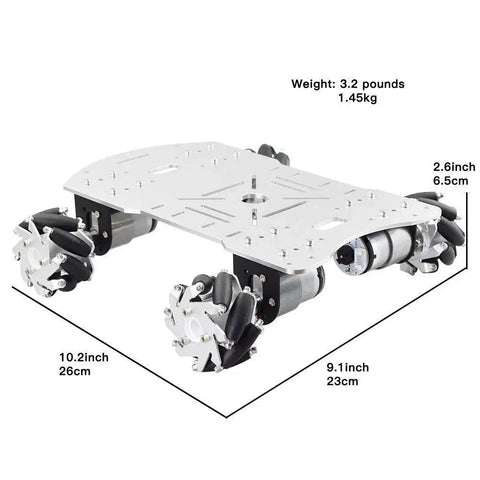 4WD Smart Robot Car Chassis With Four 60mm Mecanum Wheels And 12V High Torque Motors For Arduino Projects, aluminum alloy frame