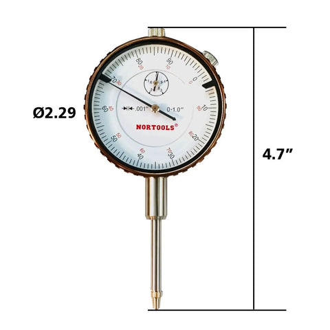 Rugged Dial Indicator With Magnetic Base And Fine Adjustment, 0 To 1.0 Inch Range, 0.001 Inch Precision Dial Test Indicator Kit For Pro Grade Industrial Work, Real Steel Housing, Heavy Duty Gauge Tool By Nortools